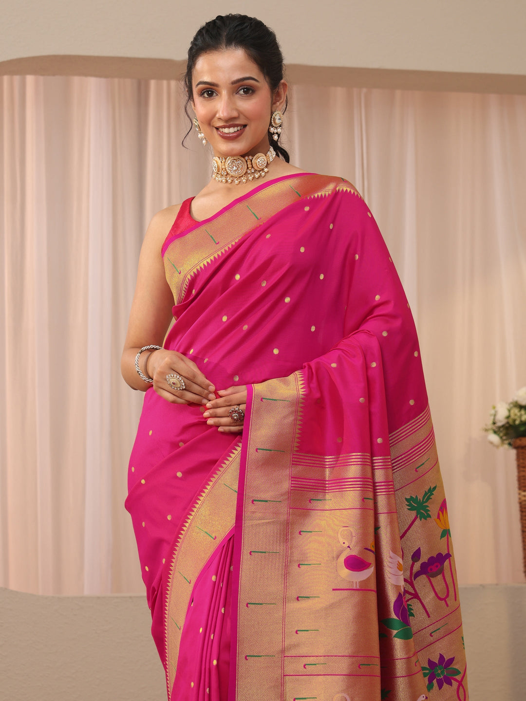 Libas Pink Silk Blend Paithani Saree 