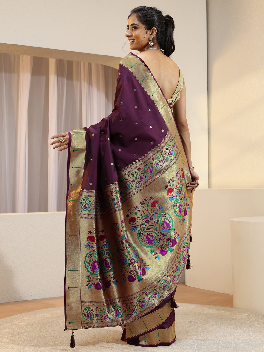  Plum Silk Blend Paithani Saree 