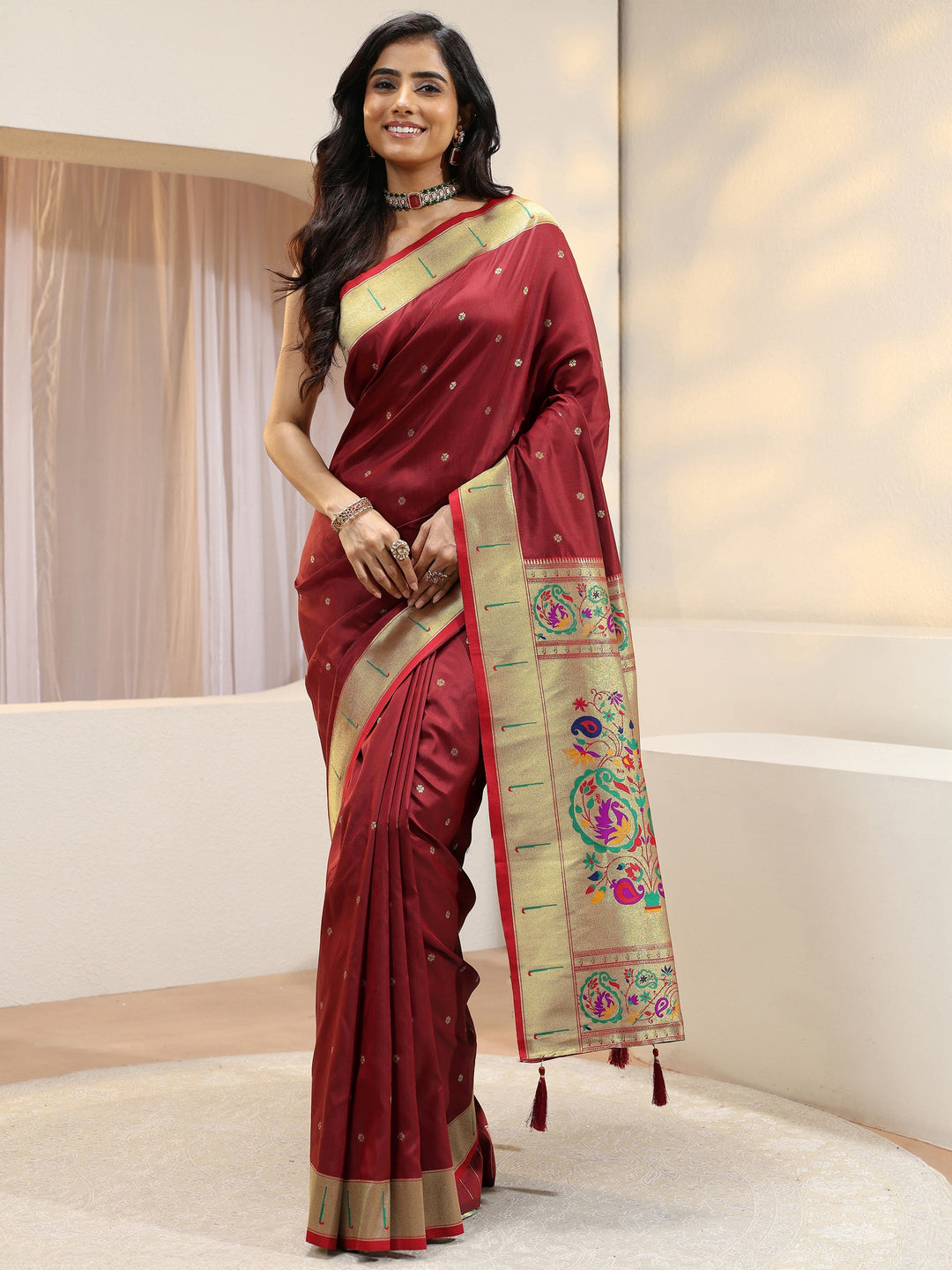  Terracotta Red Silk Blend Paithani Saree 