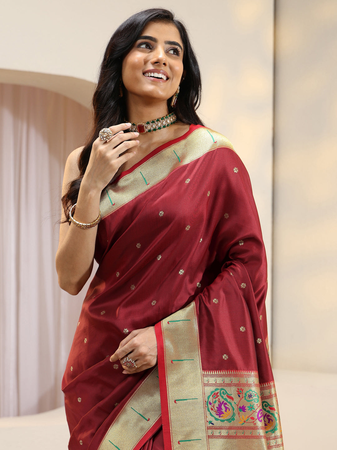  Terracotta Red Silk Blend Paithani Saree 
