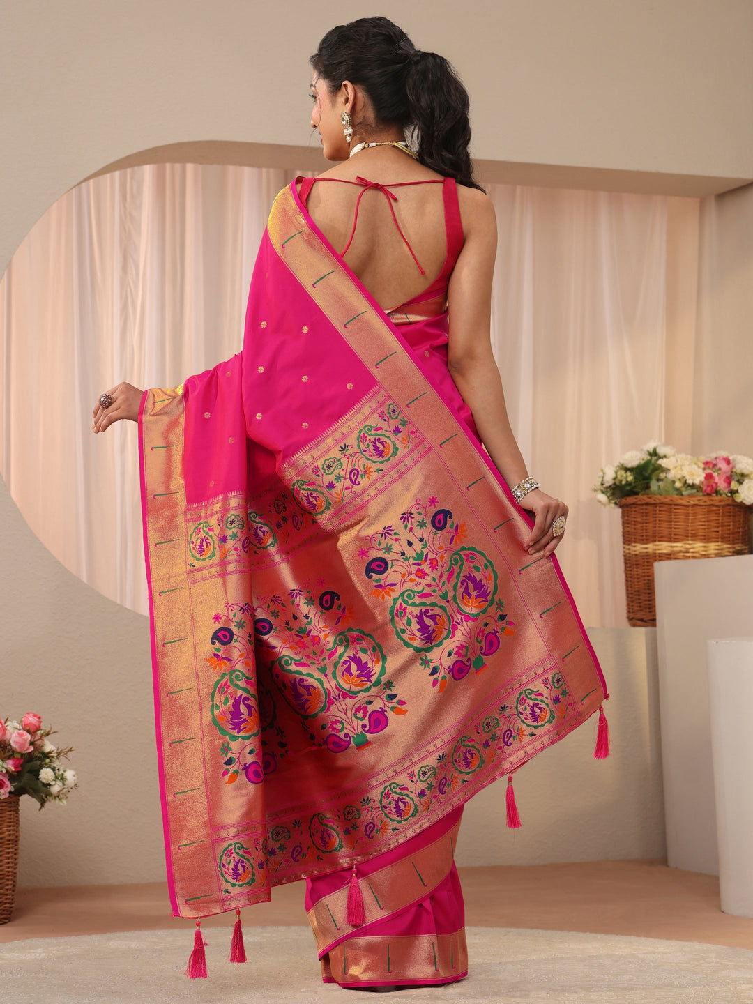  Pink Ethnic Motif Self Design Silk Blend Saree 