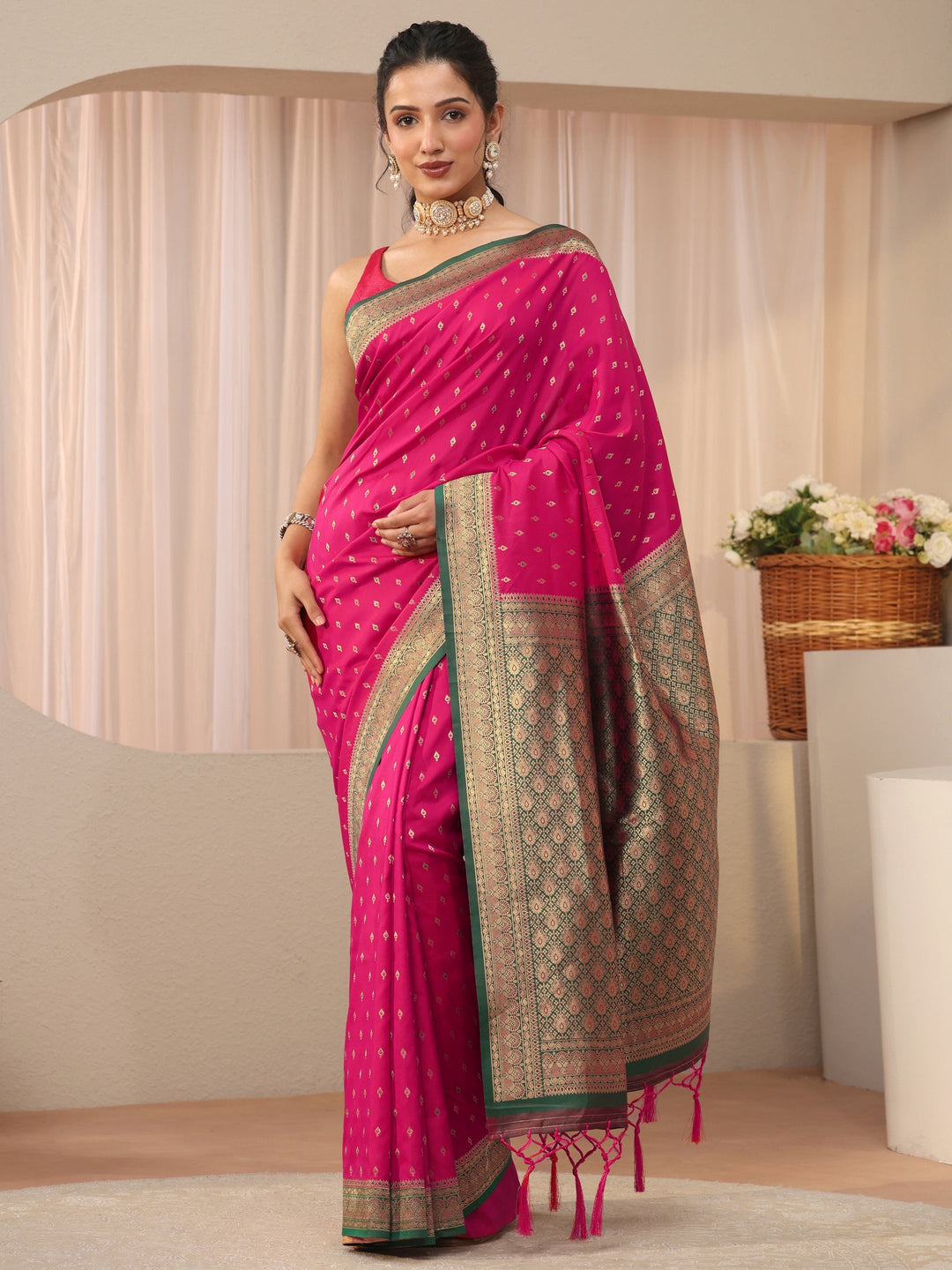  Libas Pink Kanjeevaram Silk Blend Saree 