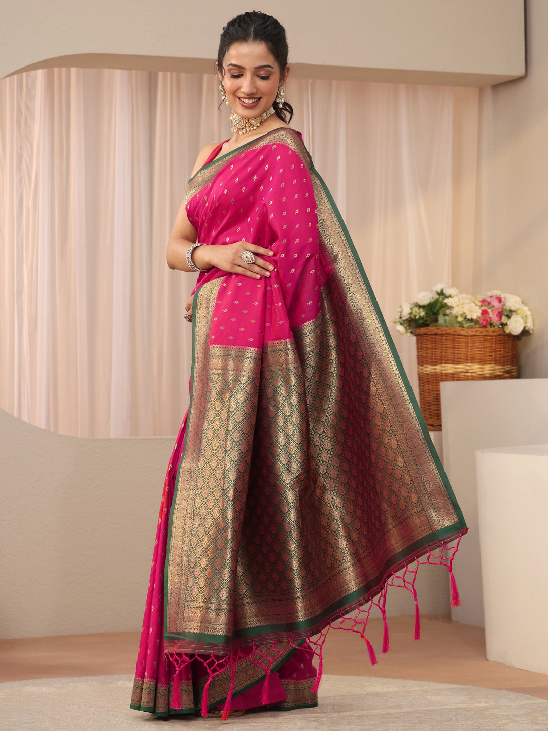  Libas Pink Kanjeevaram Silk Blend Saree 