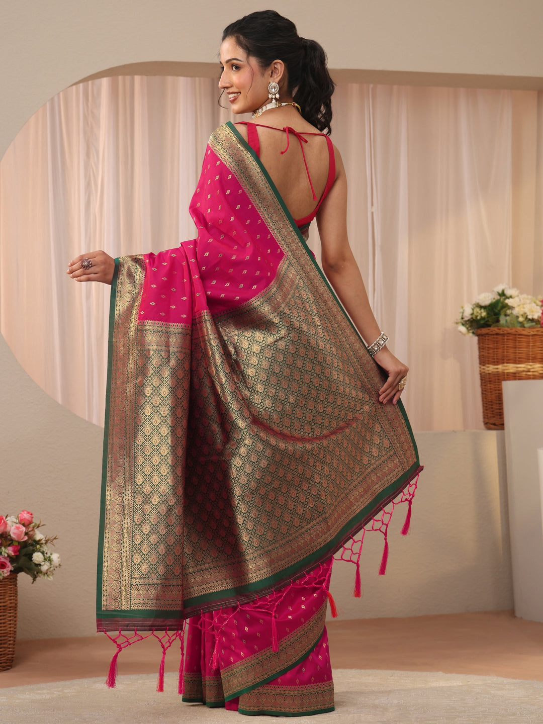  Libas Pink Kanjeevaram Silk Blend Saree 