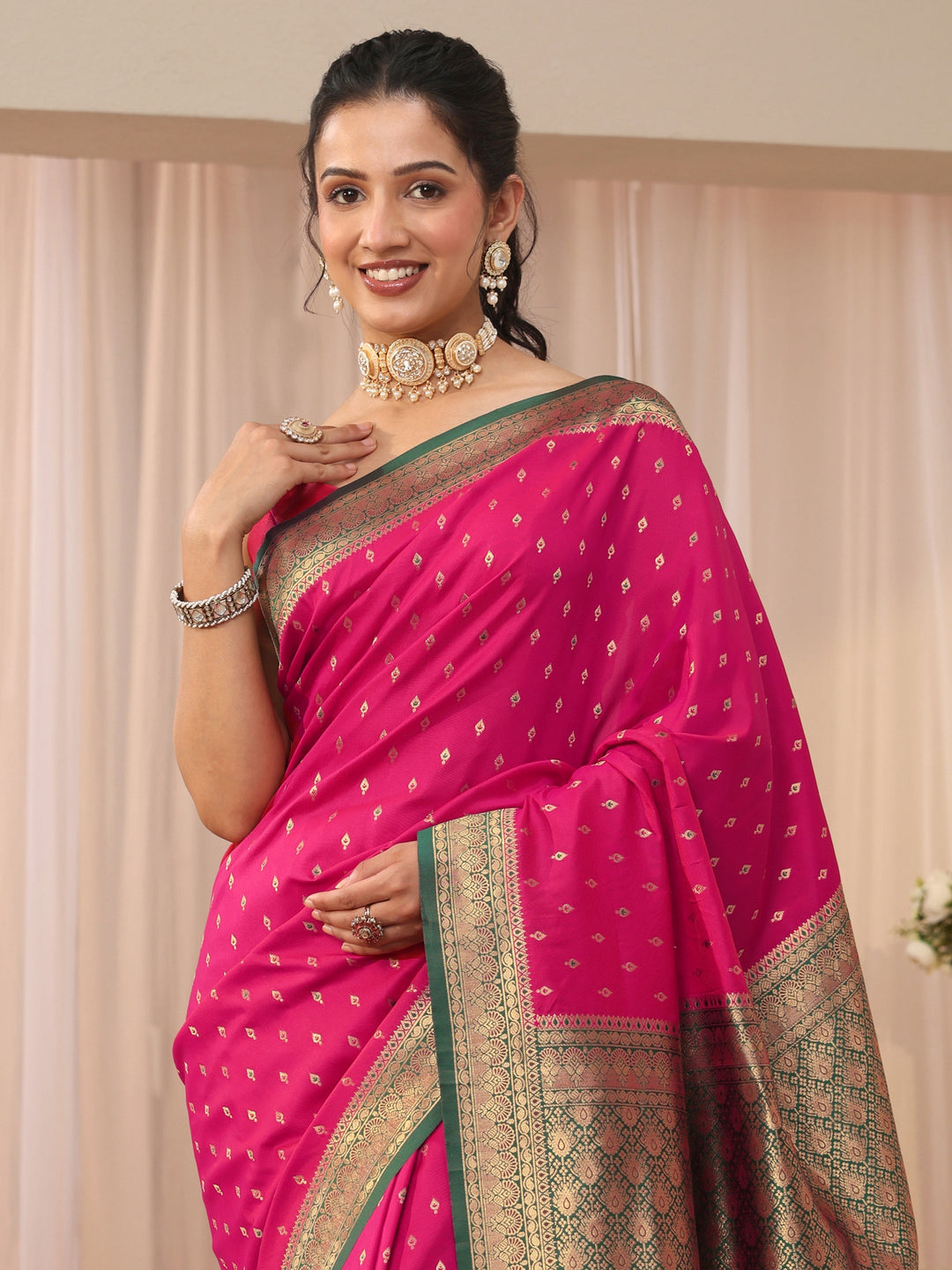  Libas Pink Kanjeevaram Silk Blend Saree 