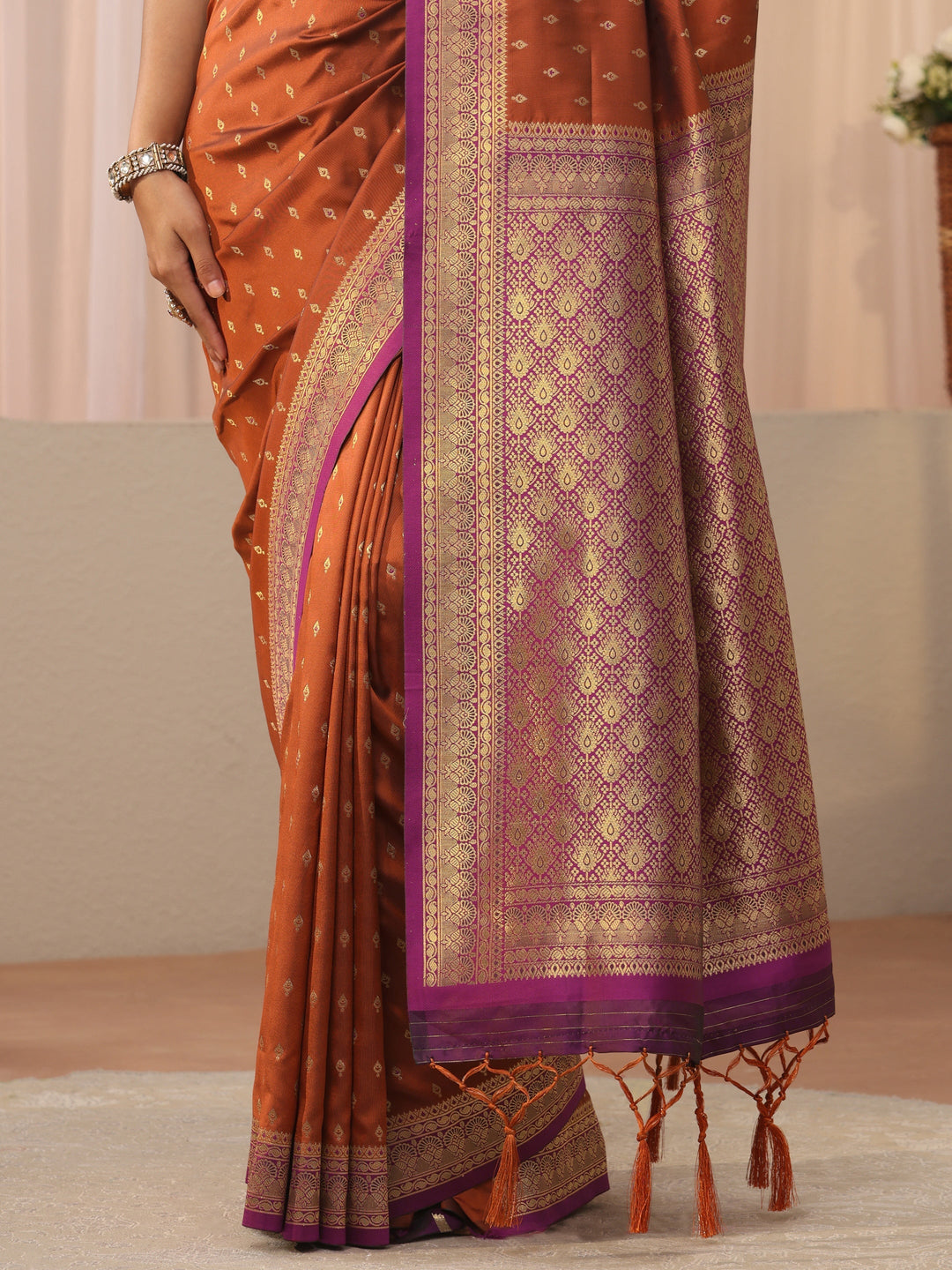  Libas Rust Kanjeevaram Silk Blend Saree 