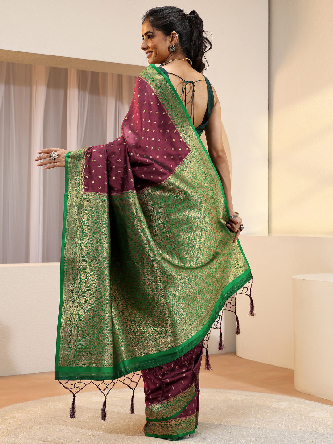  Maroon Ethnic Woven Design Silk Blend Saree 