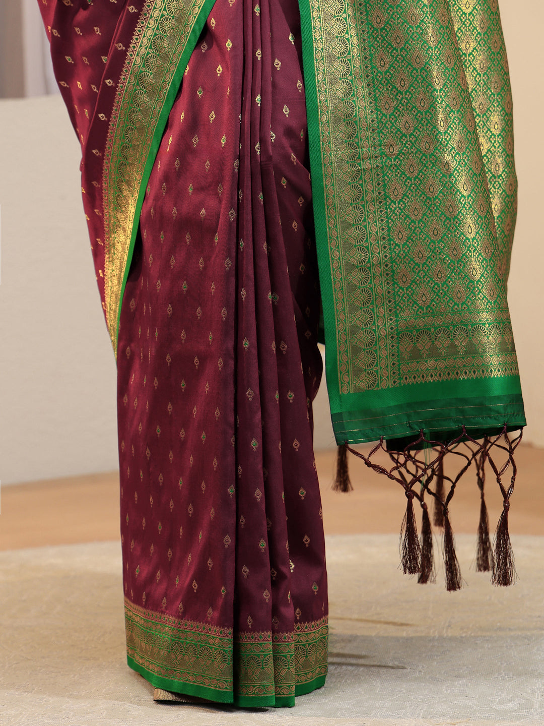  Maroon Ethnic Woven Design Silk Blend Saree 