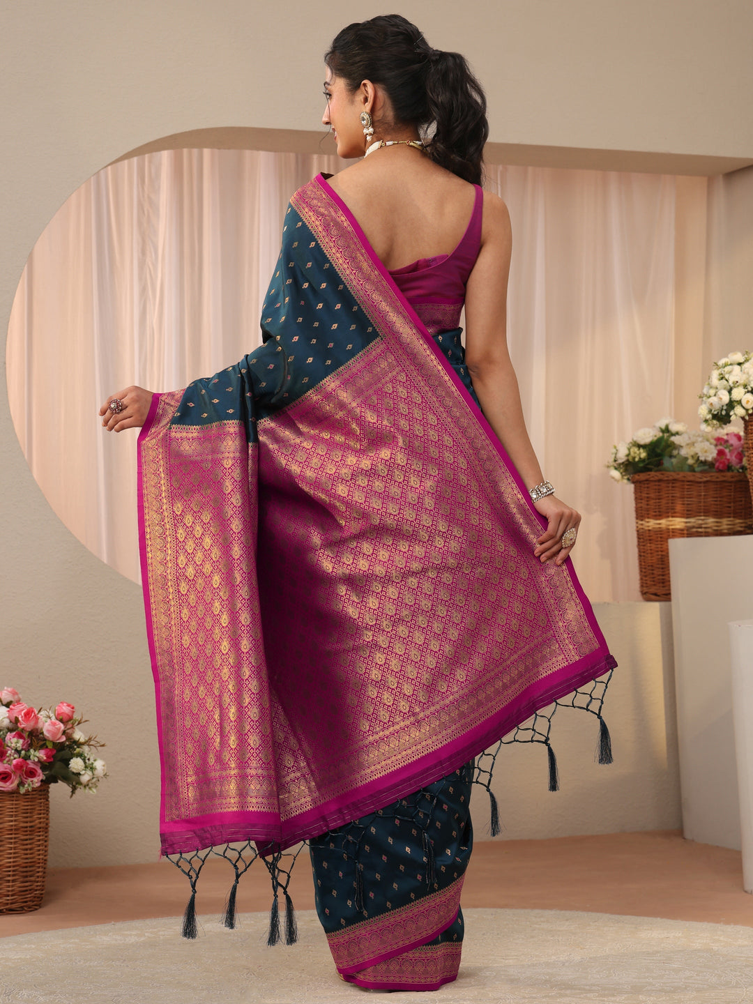  Libas Navy Blue Kanjeevaram Silk Blend Saree 