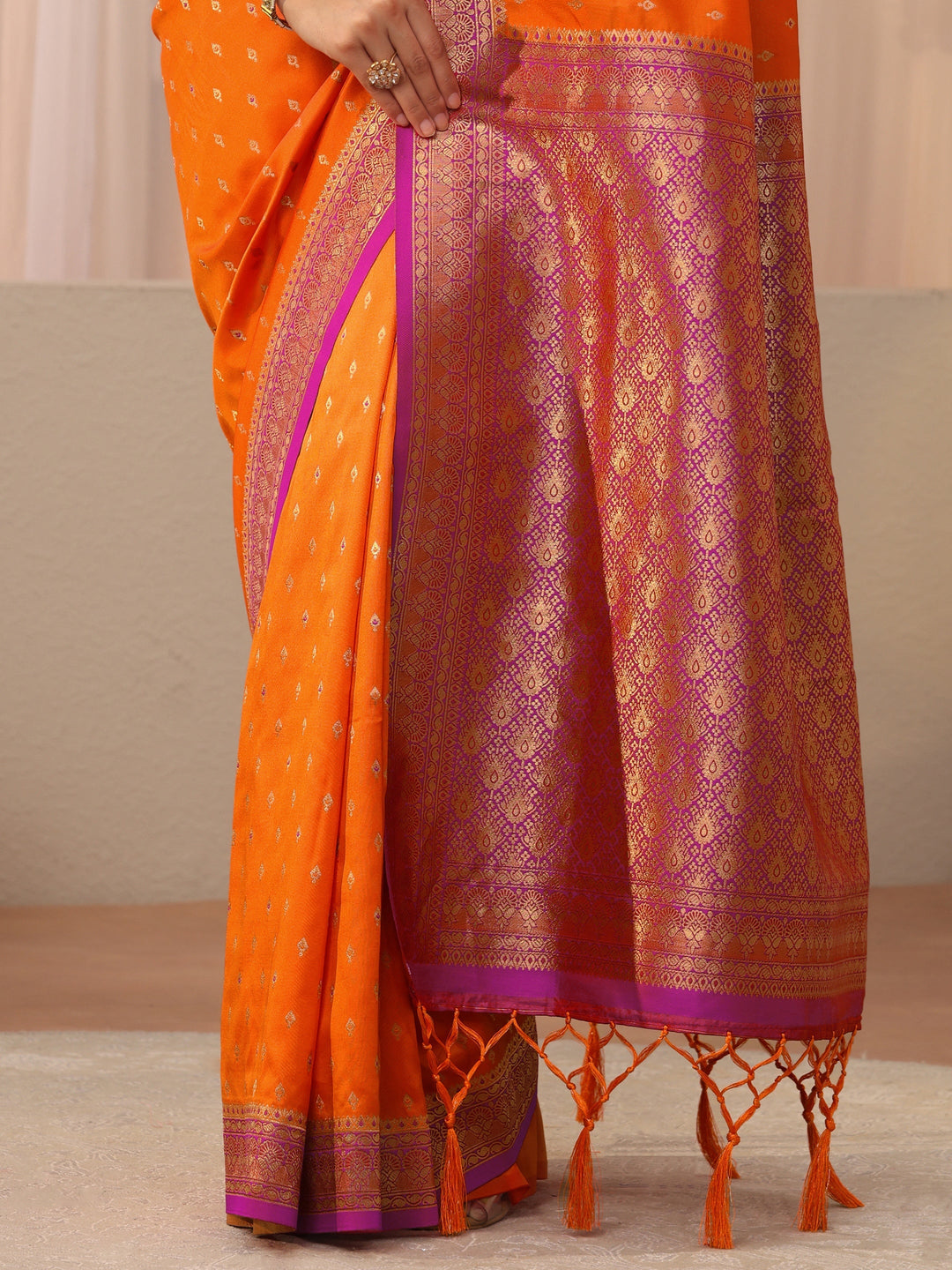 Libas Orange Kanjeevaram Silk Blend Saree 