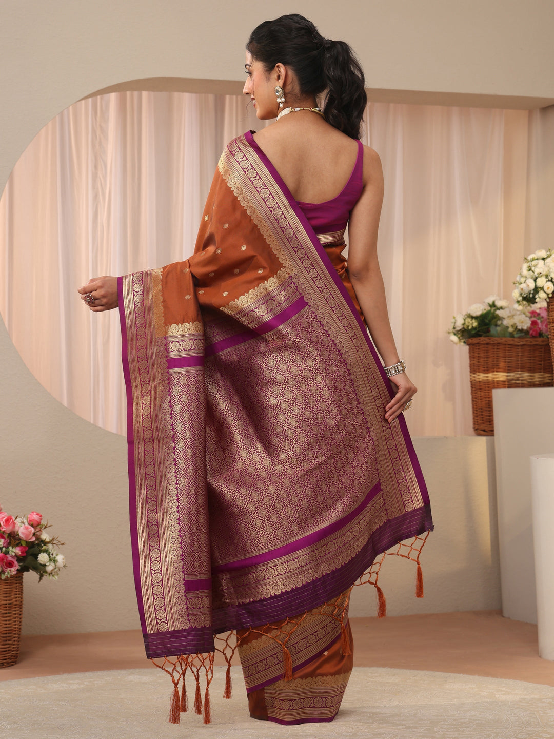  Libas Rust Kanjeevaram Silk Blend Saree 