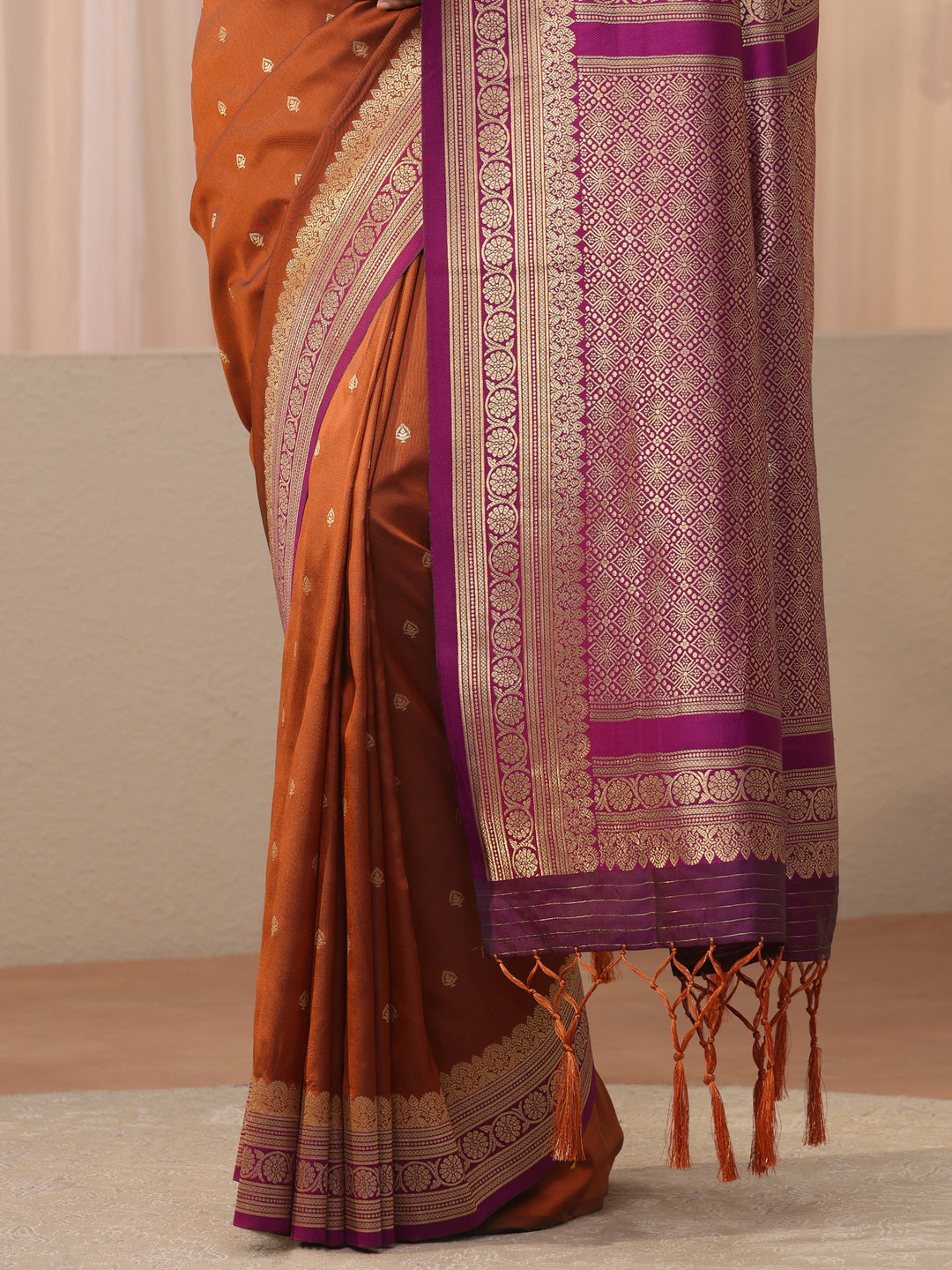 Libas Rust Kanjeevaram Silk Blend Saree 