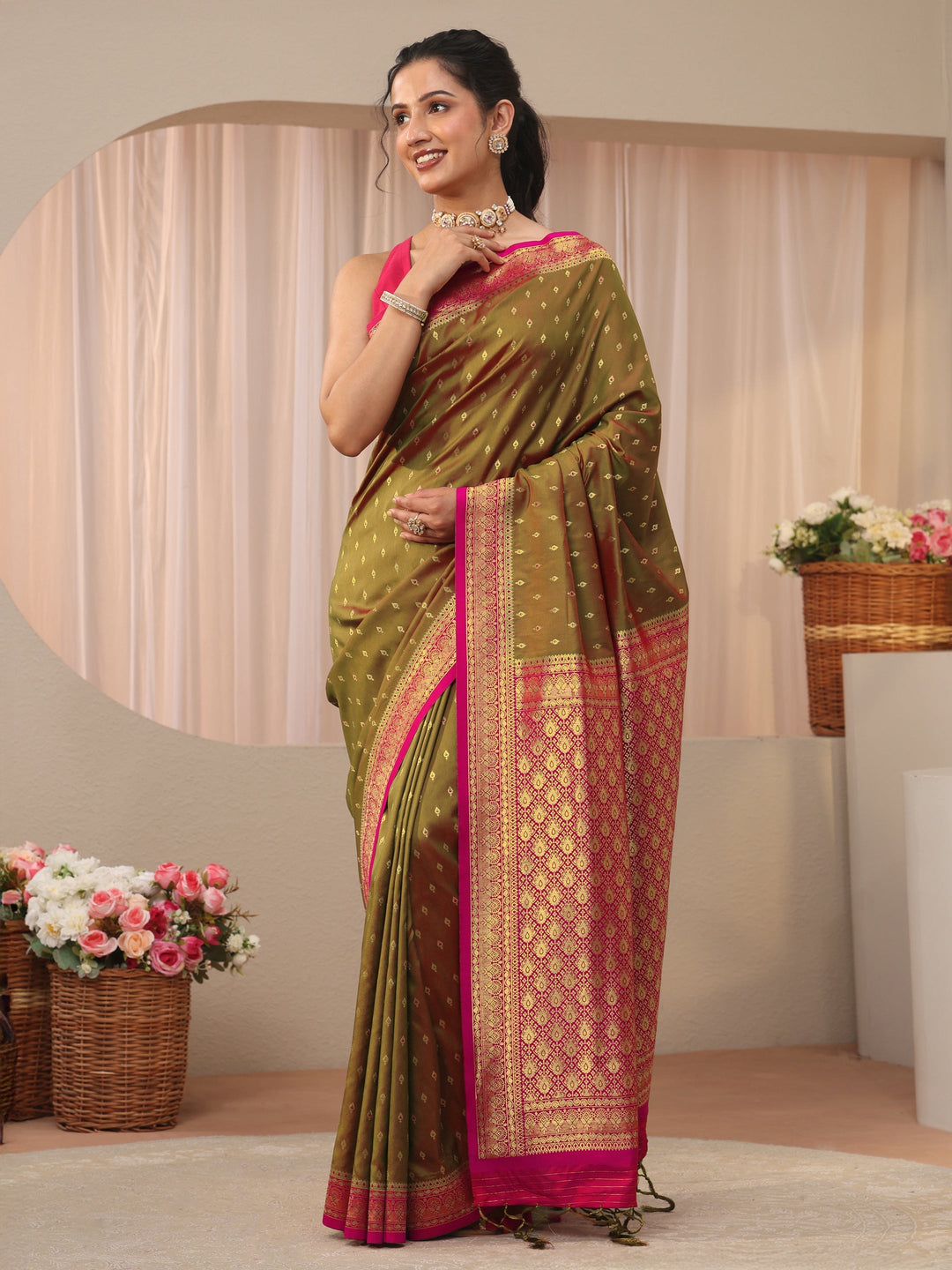  Libas Green Kanjeevaram Silk Blend Saree 