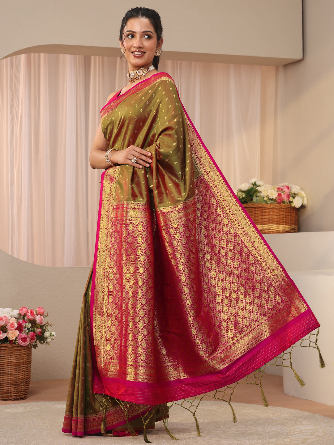  Libas Green Kanjeevaram Silk Blend Saree 