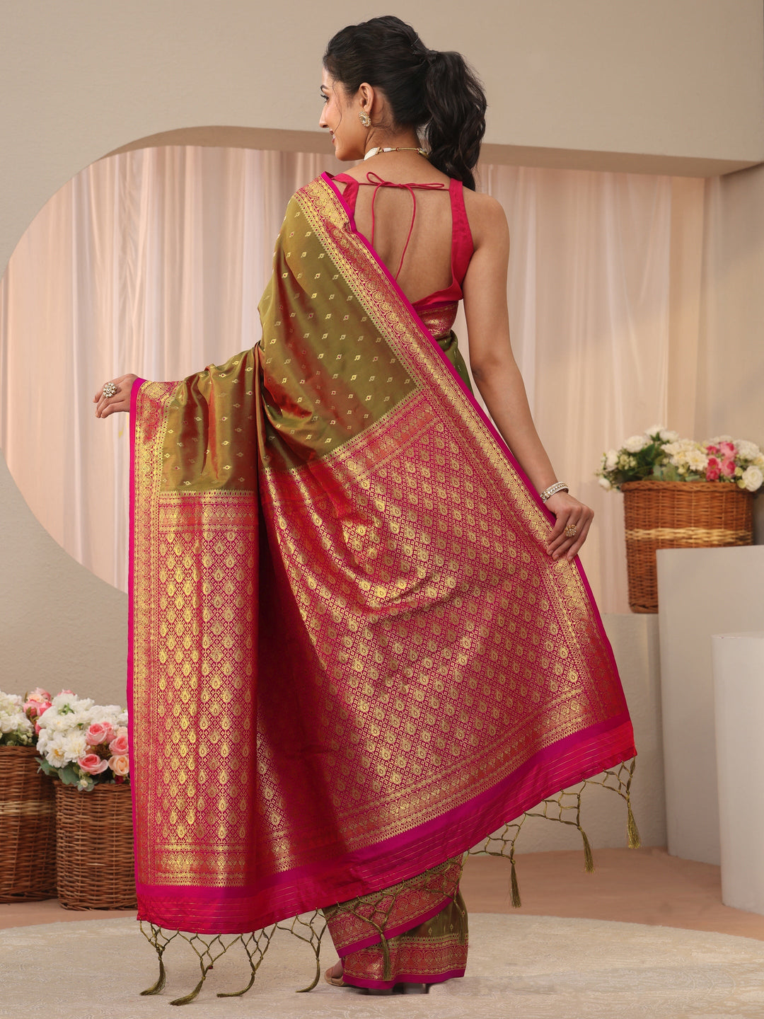  Libas Green Kanjeevaram Silk Blend Saree 