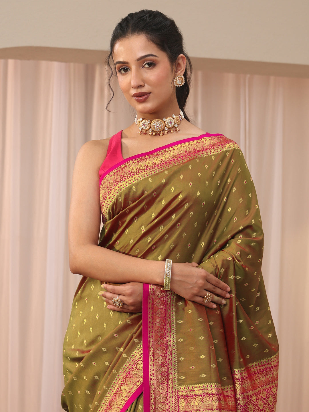  Libas Green Kanjeevaram Silk Blend Saree 