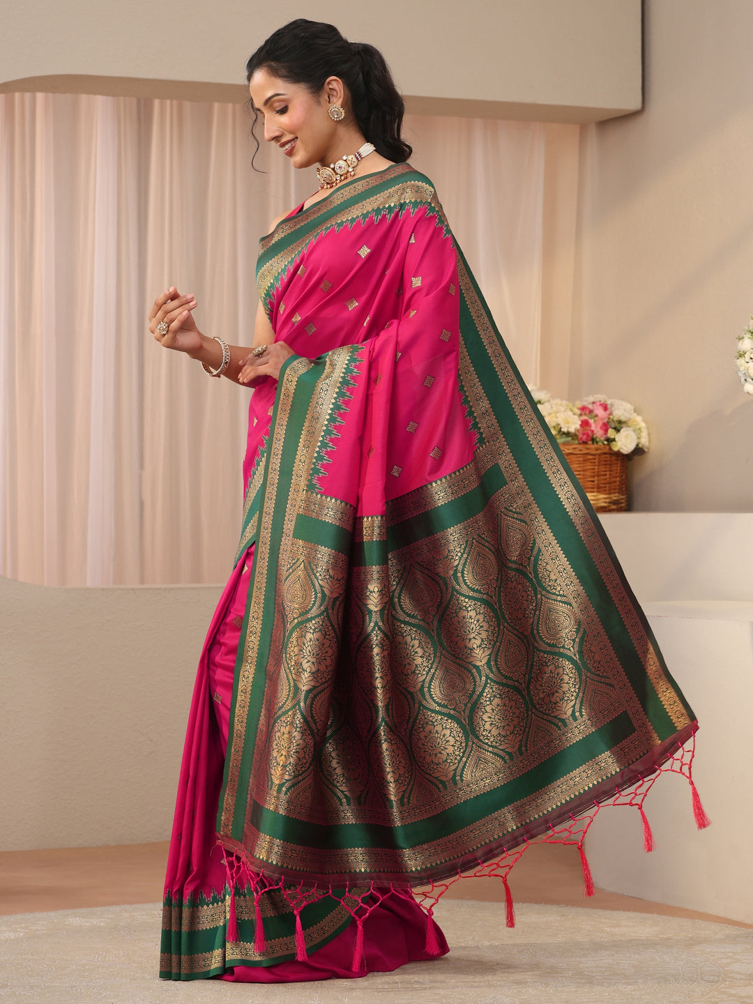  Pink Ethnic Motif Self Design Silk Blend Saree 