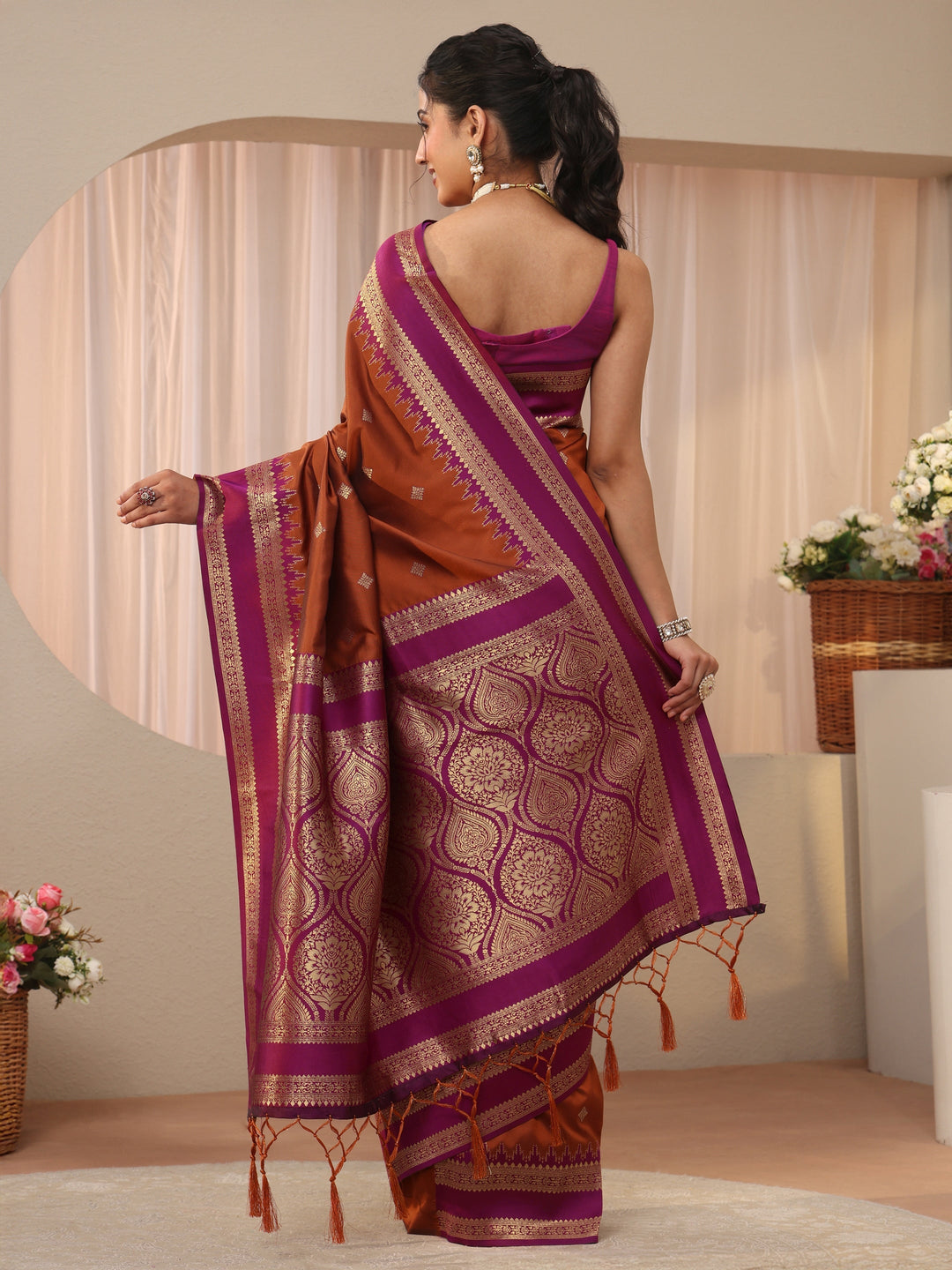  Libas Rust Kanjeevaram Silk Blend Saree 