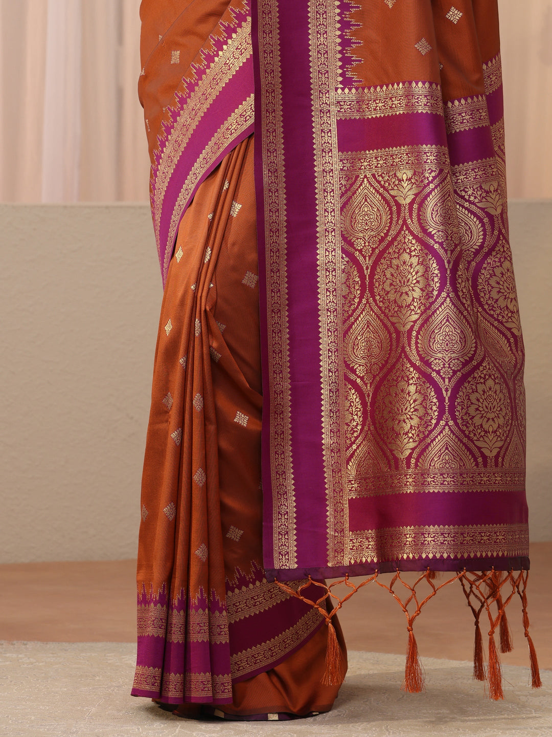  Libas Rust Kanjeevaram Silk Blend Saree 