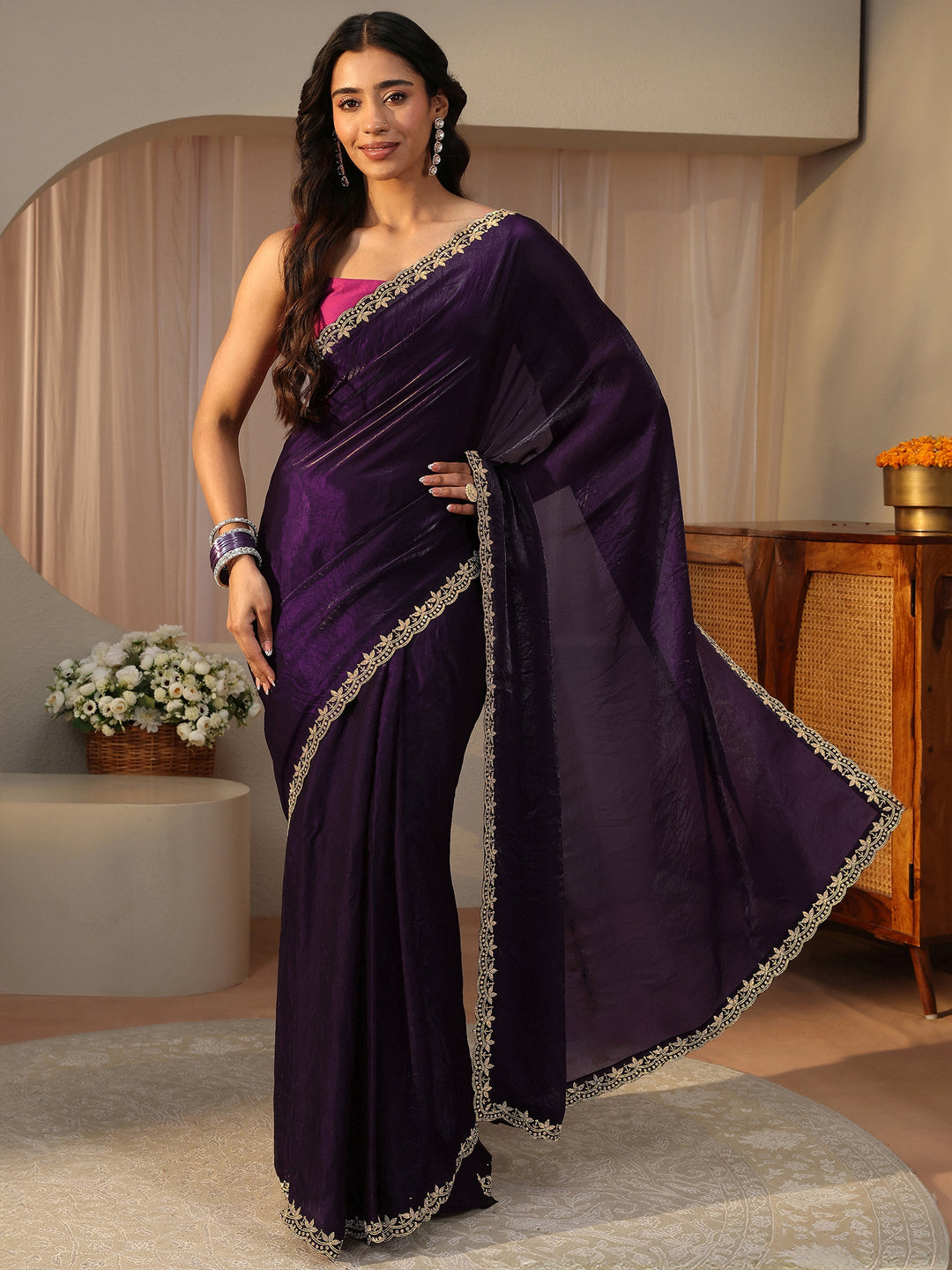  Purple Solid Tissue Saree 
