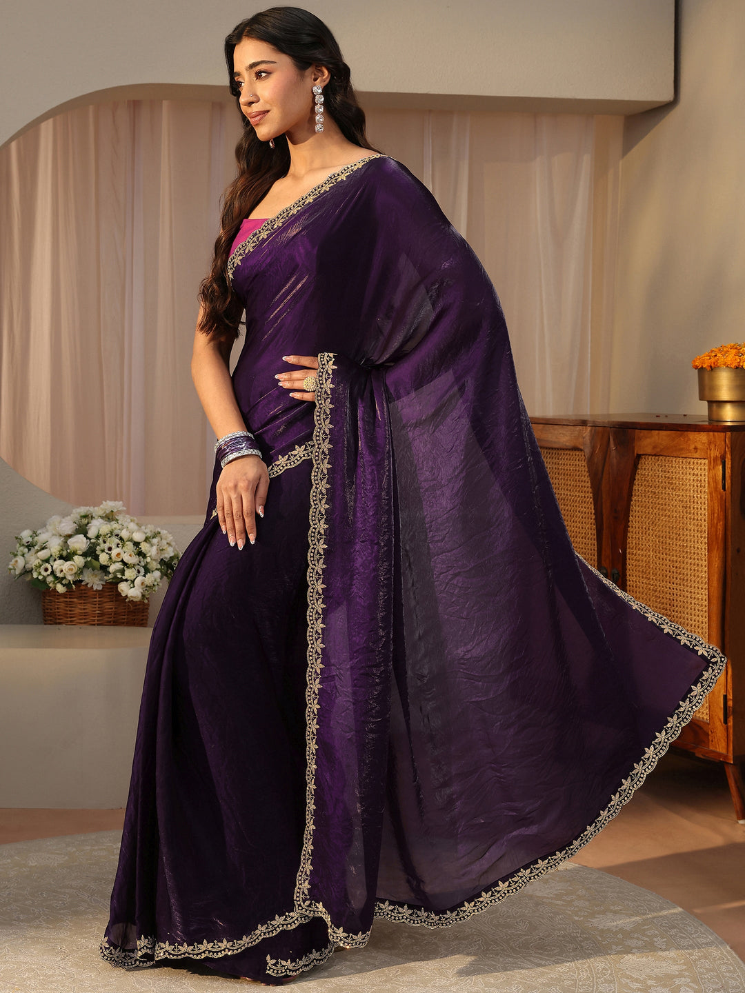  Purple Solid Tissue Saree 