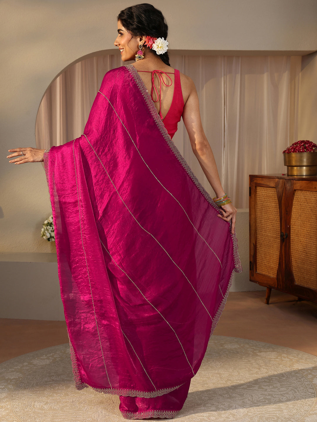  Pink Embellished Tissue Saree 