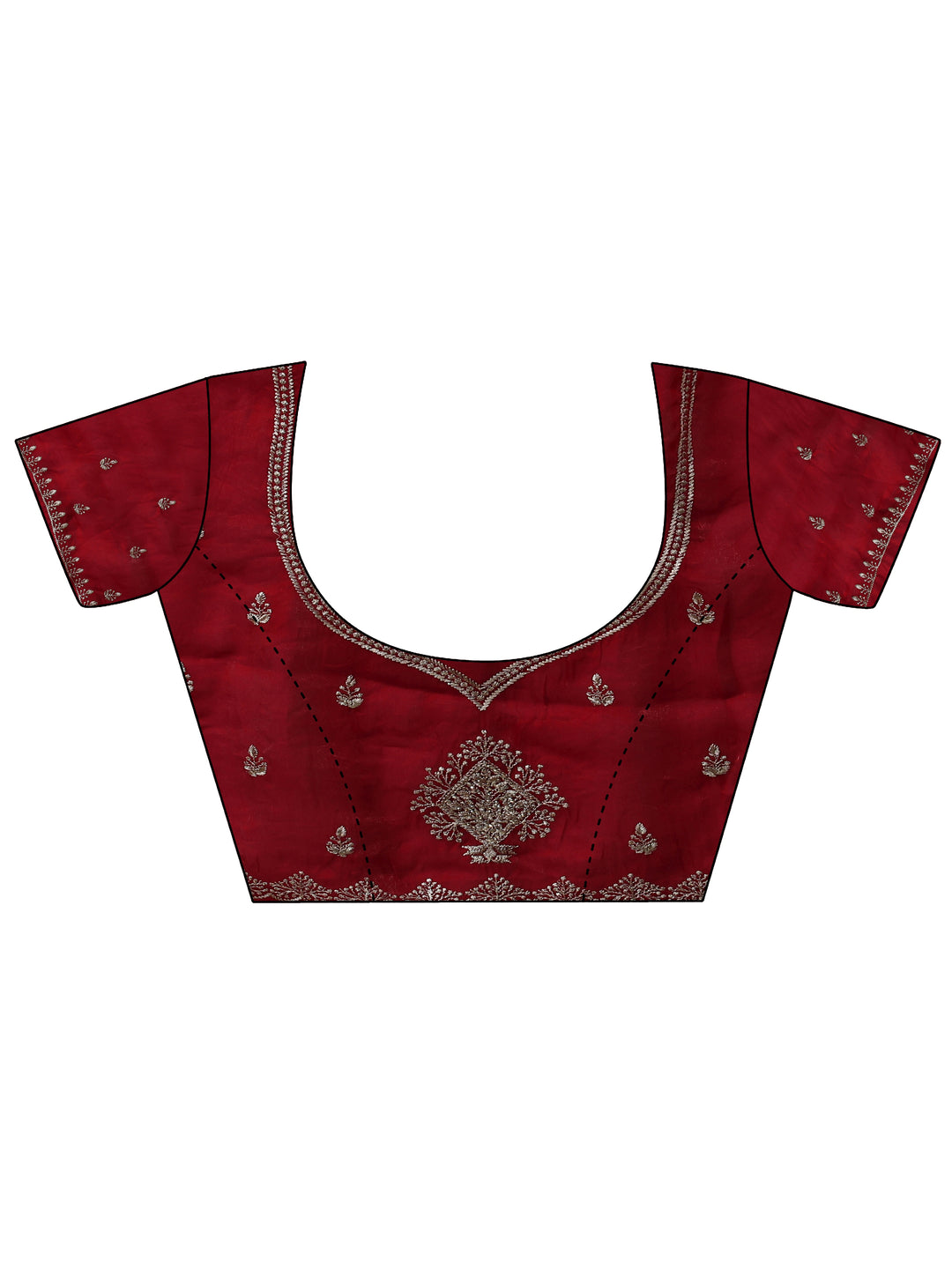  Red Floral Embroidered Tissue Saree 