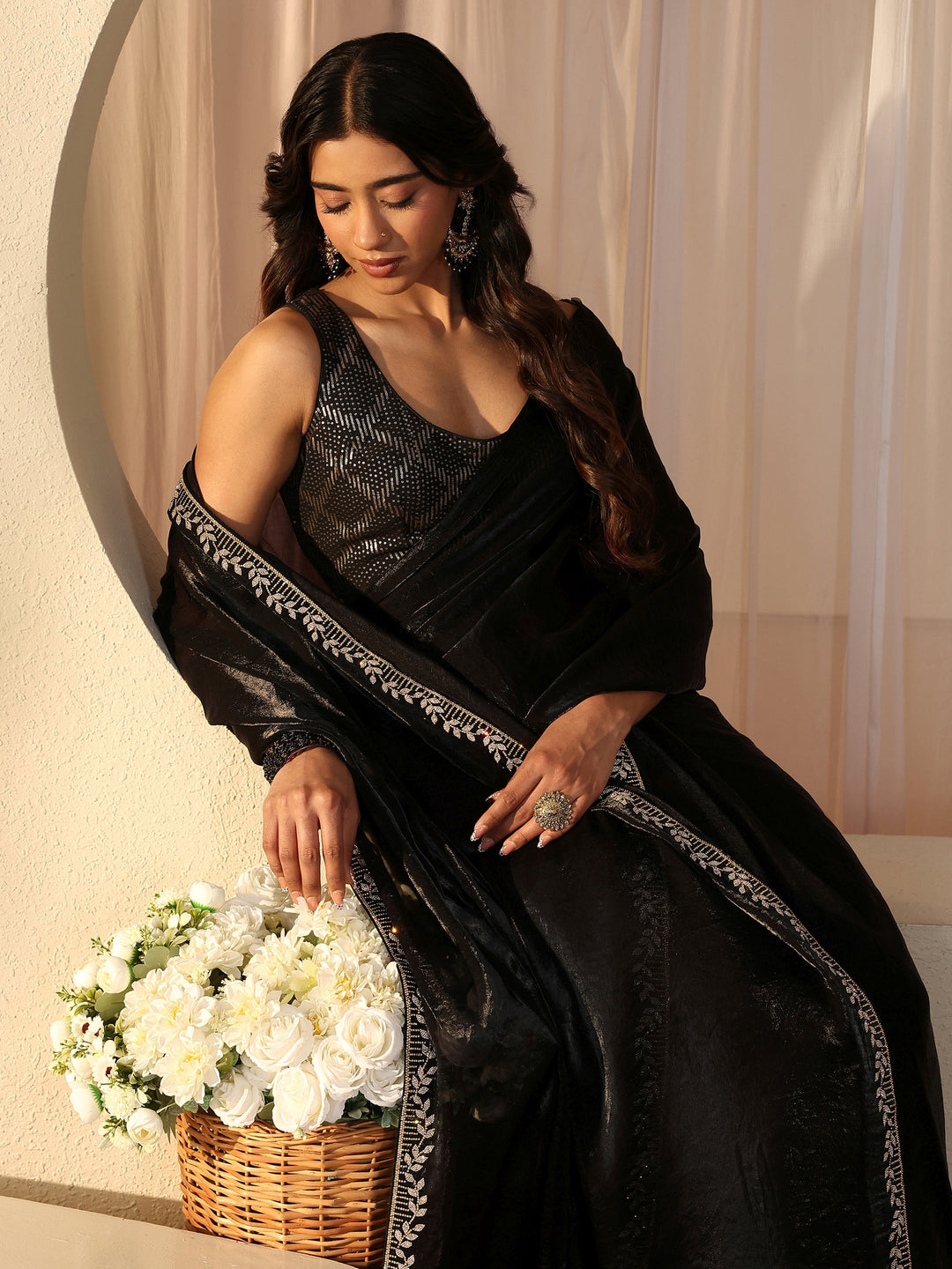  Black Embellished Tissue Saree 