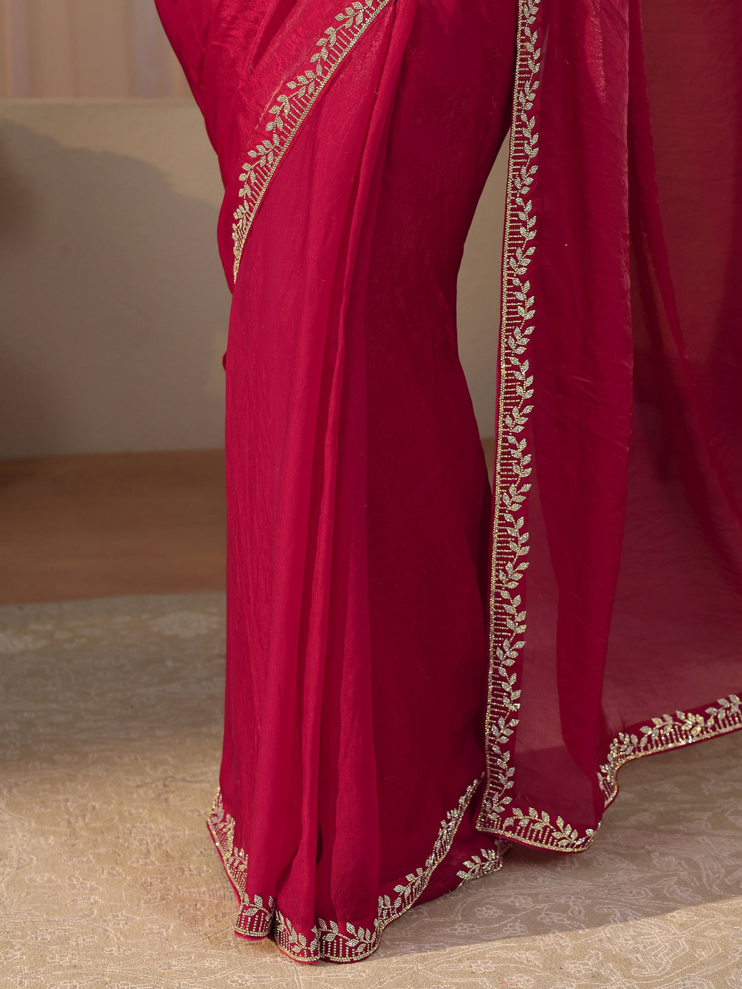  Red Embellished Tissue Saree 