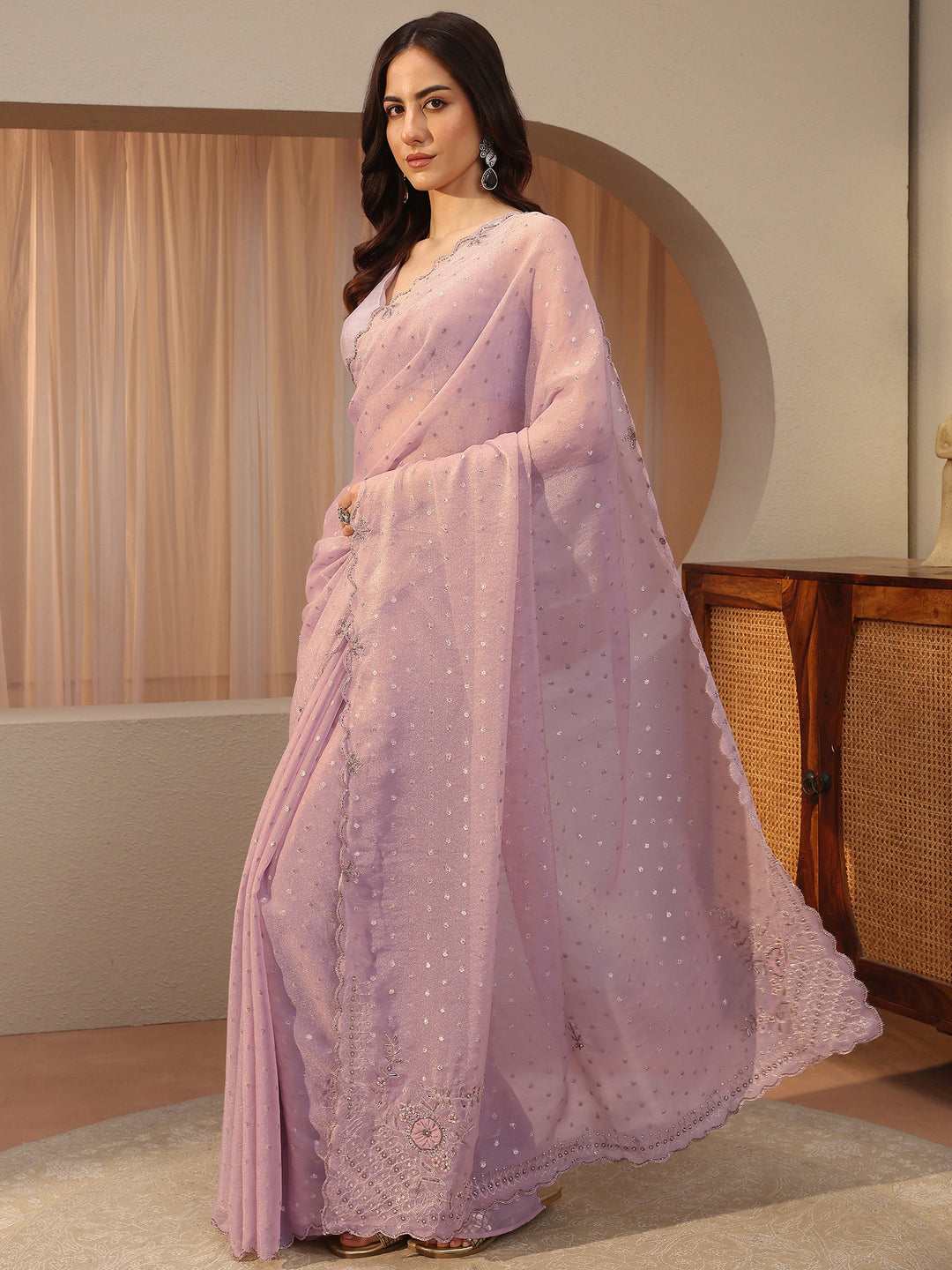  Lavender Floral Woven Design Tissue Saree 