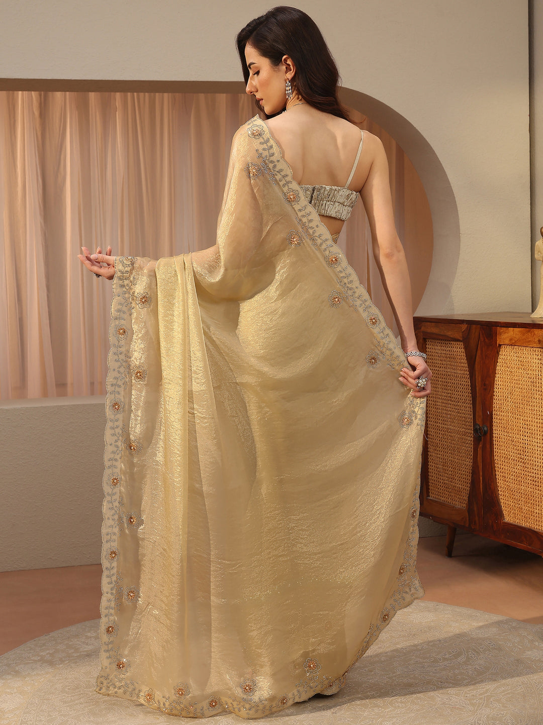  Soft Lime Green Embellished Tissue Saree 