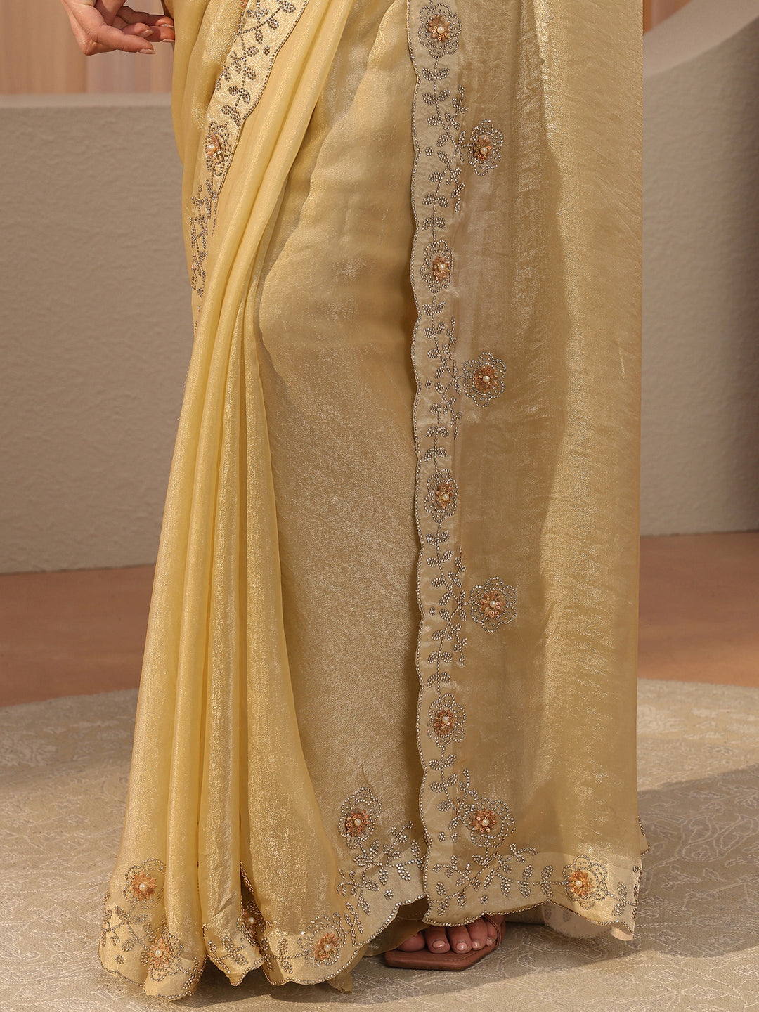  Soft Lime Green Embellished Tissue Saree 