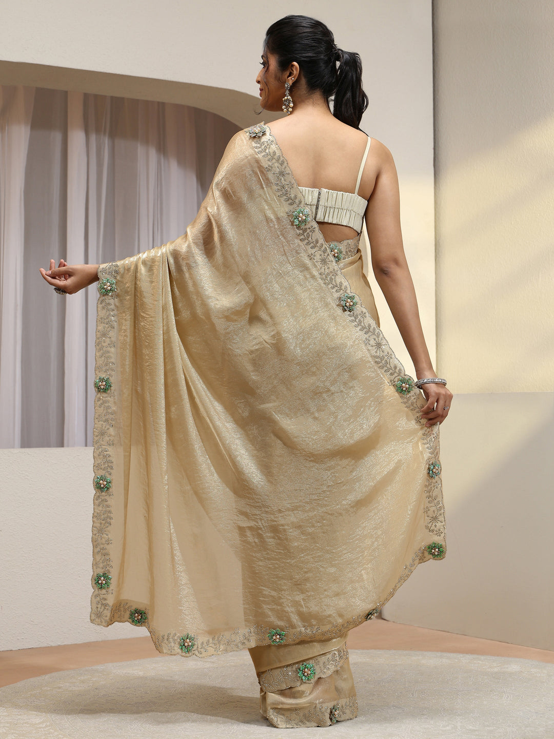  Green Embellished Tissue Saree 