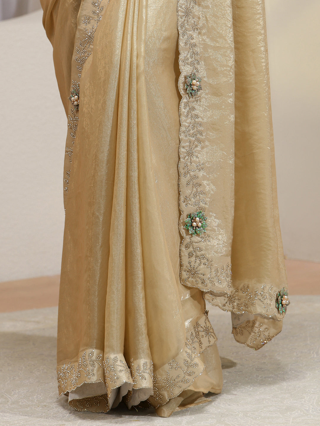  Green Embellished Tissue Saree 