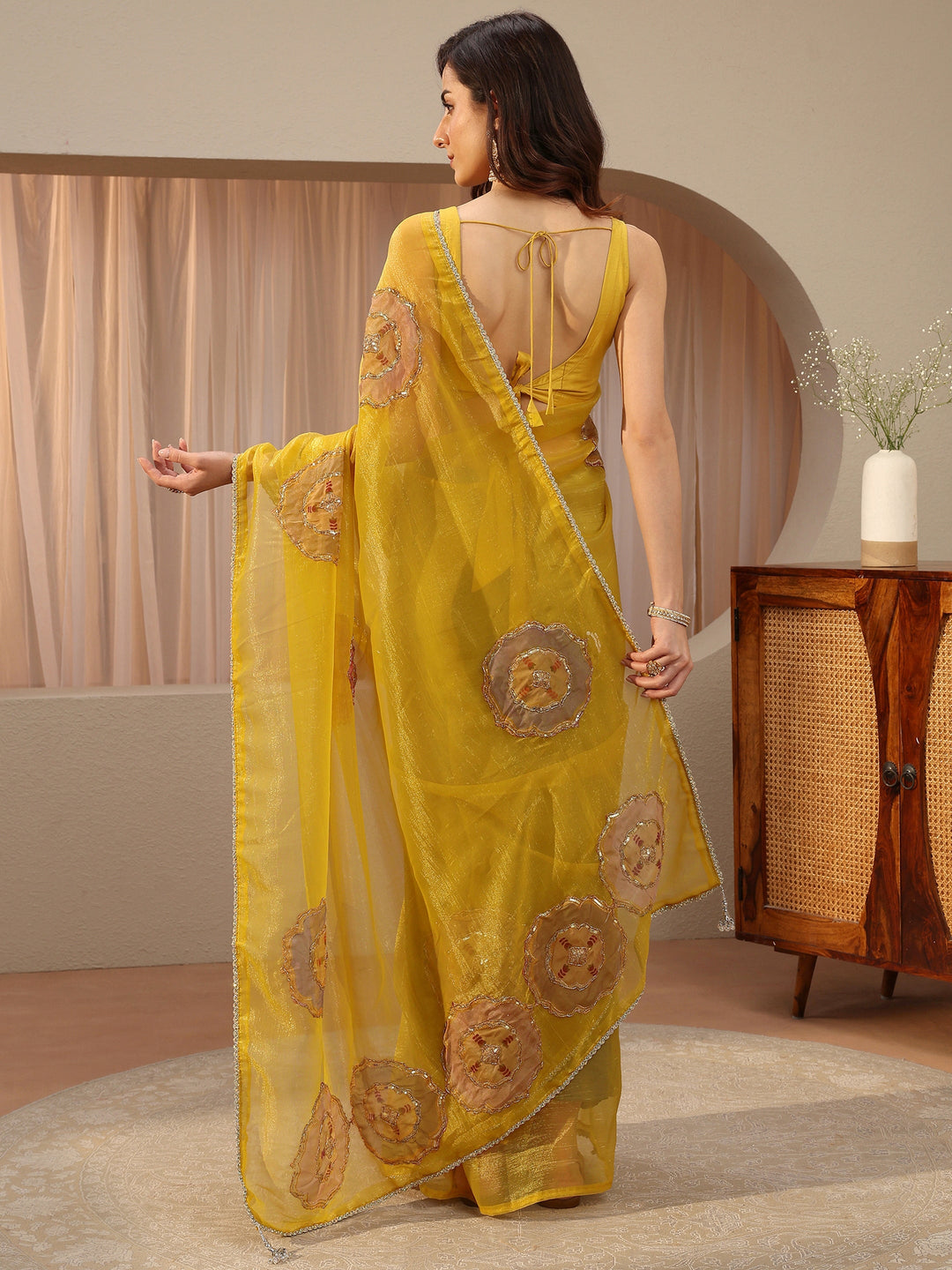  Mustard Embellished Tissue Saree 