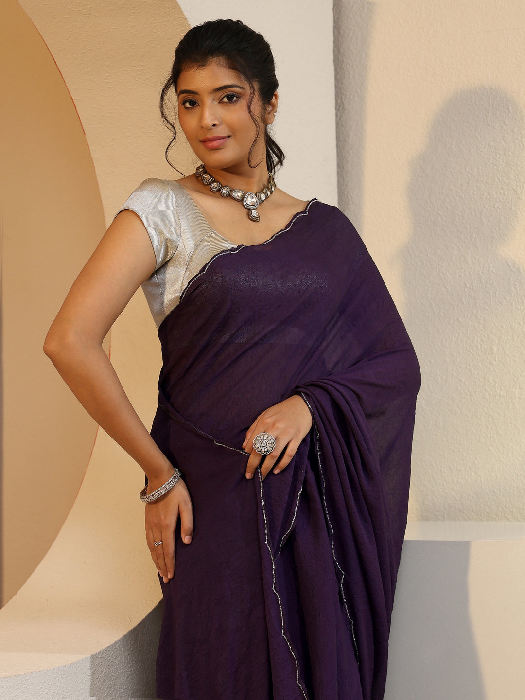  Purple Tissue Saree With Floral Embellished Pallu 