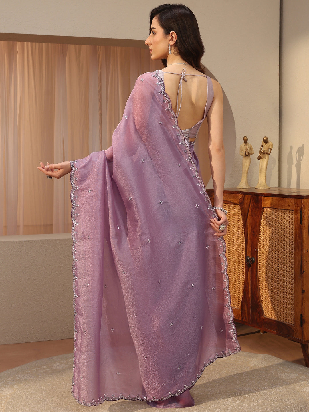  Lavender Embellished Tissue Saree 