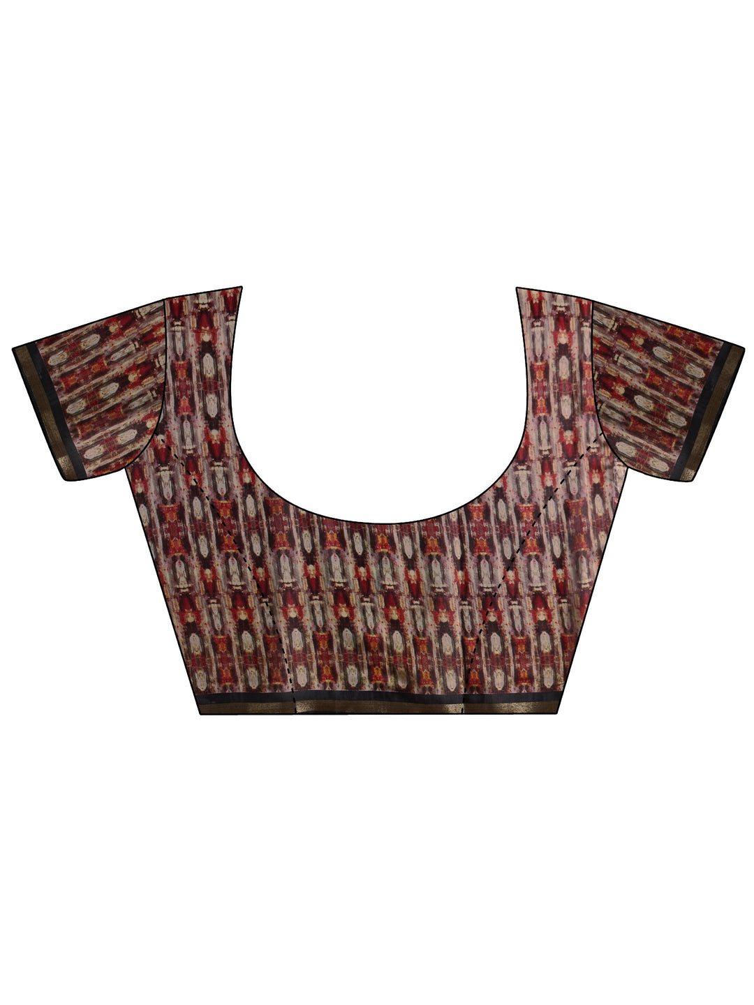  Brick Red Abstract Art Print Silk Blend Saree 