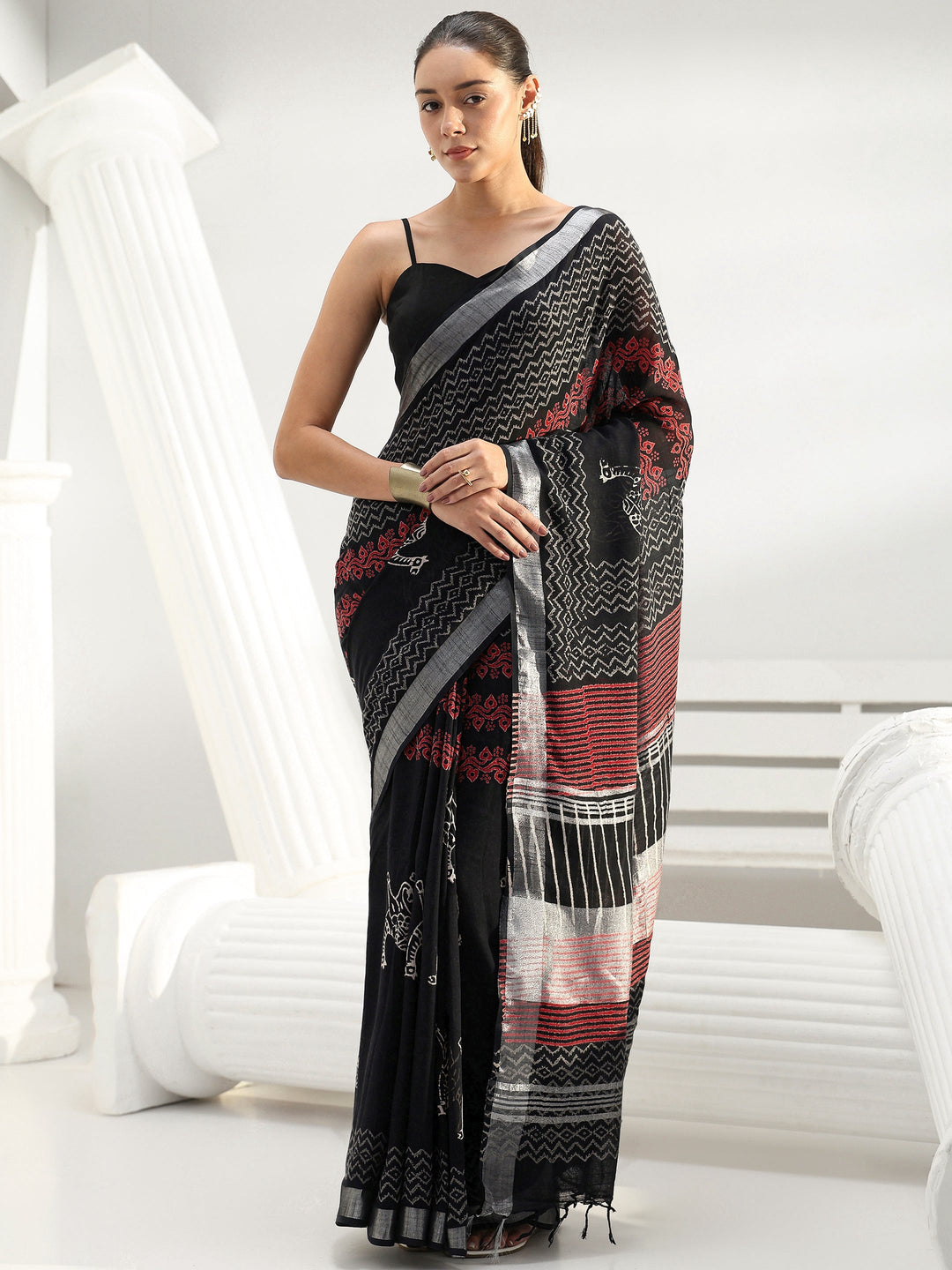  Black Printed Cotton saree 