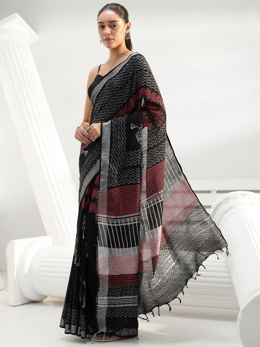  Black Printed Cotton saree 