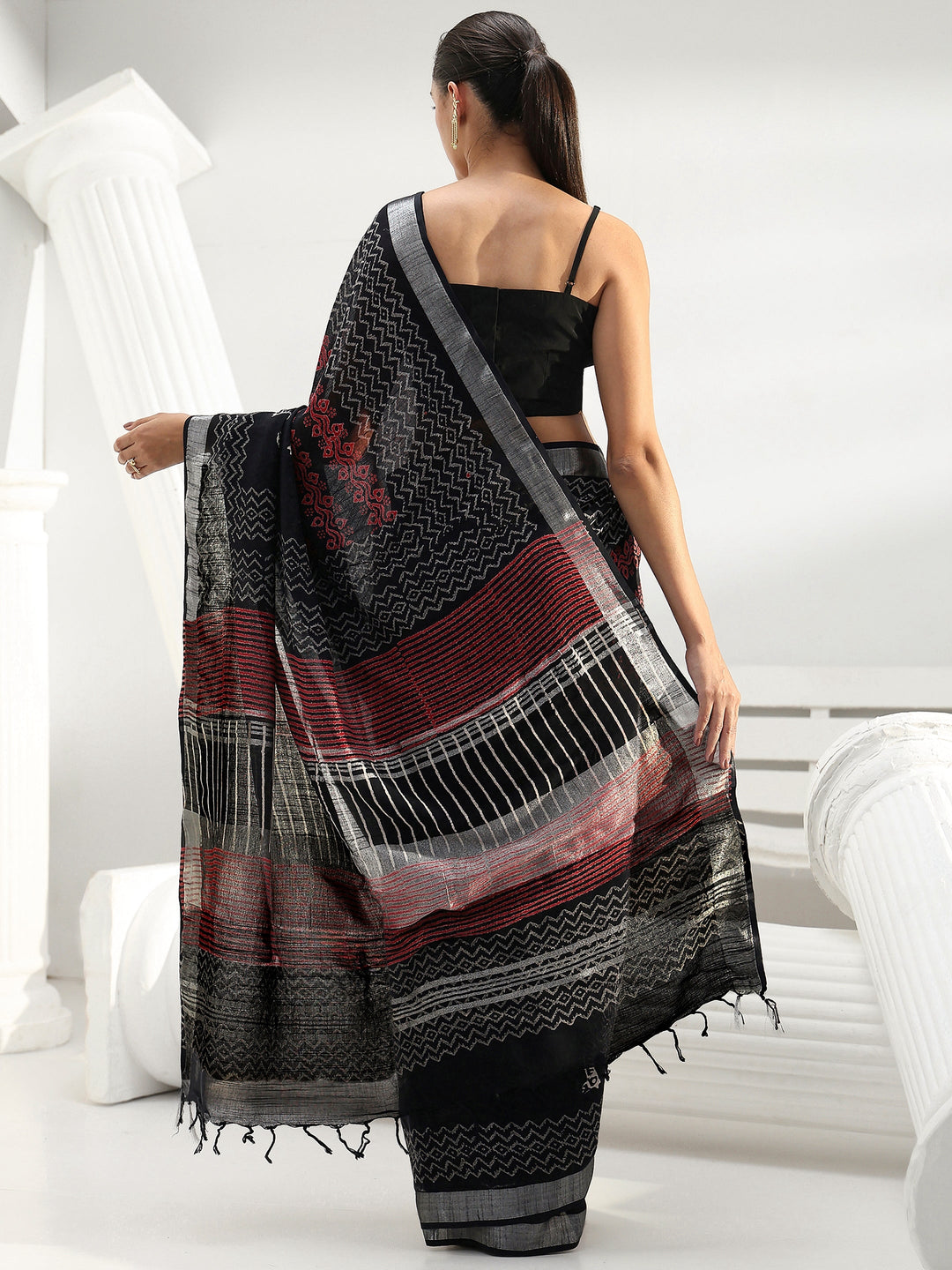  Black Printed Cotton saree 