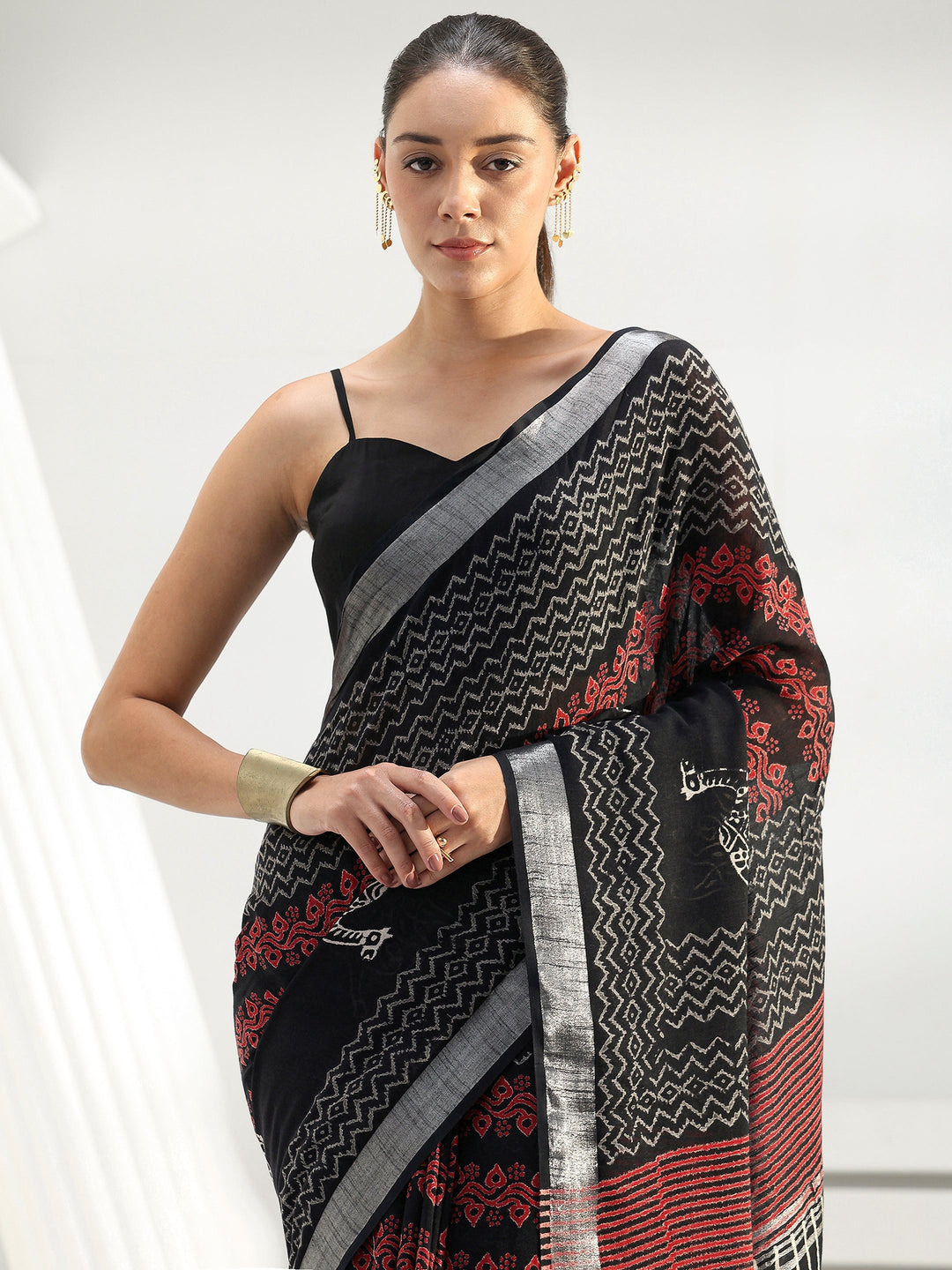  Black Printed Cotton saree 