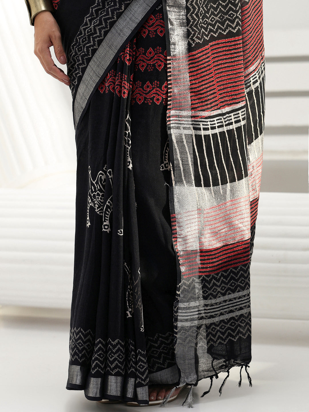  Black Printed Cotton saree 