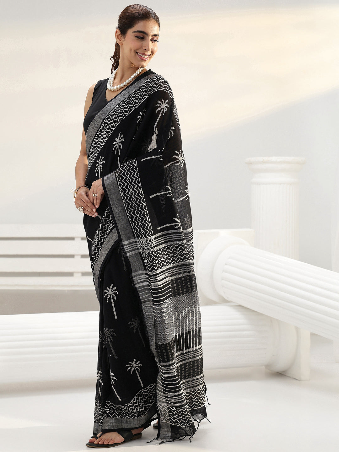  Black Printed Cotton saree 