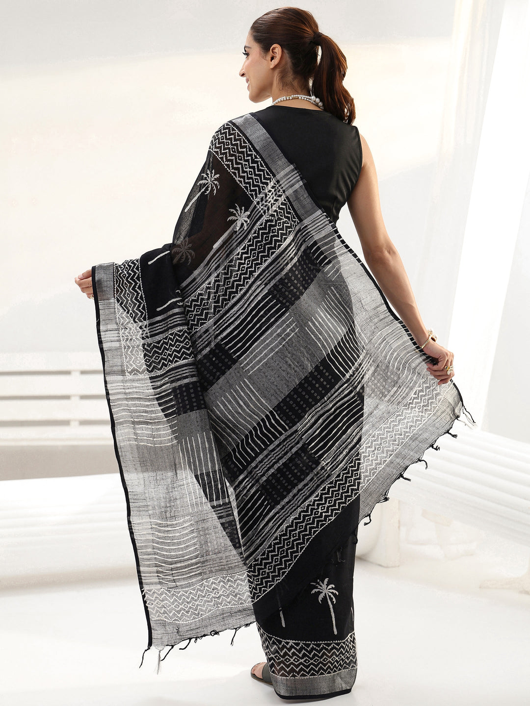  Black Printed Cotton saree 