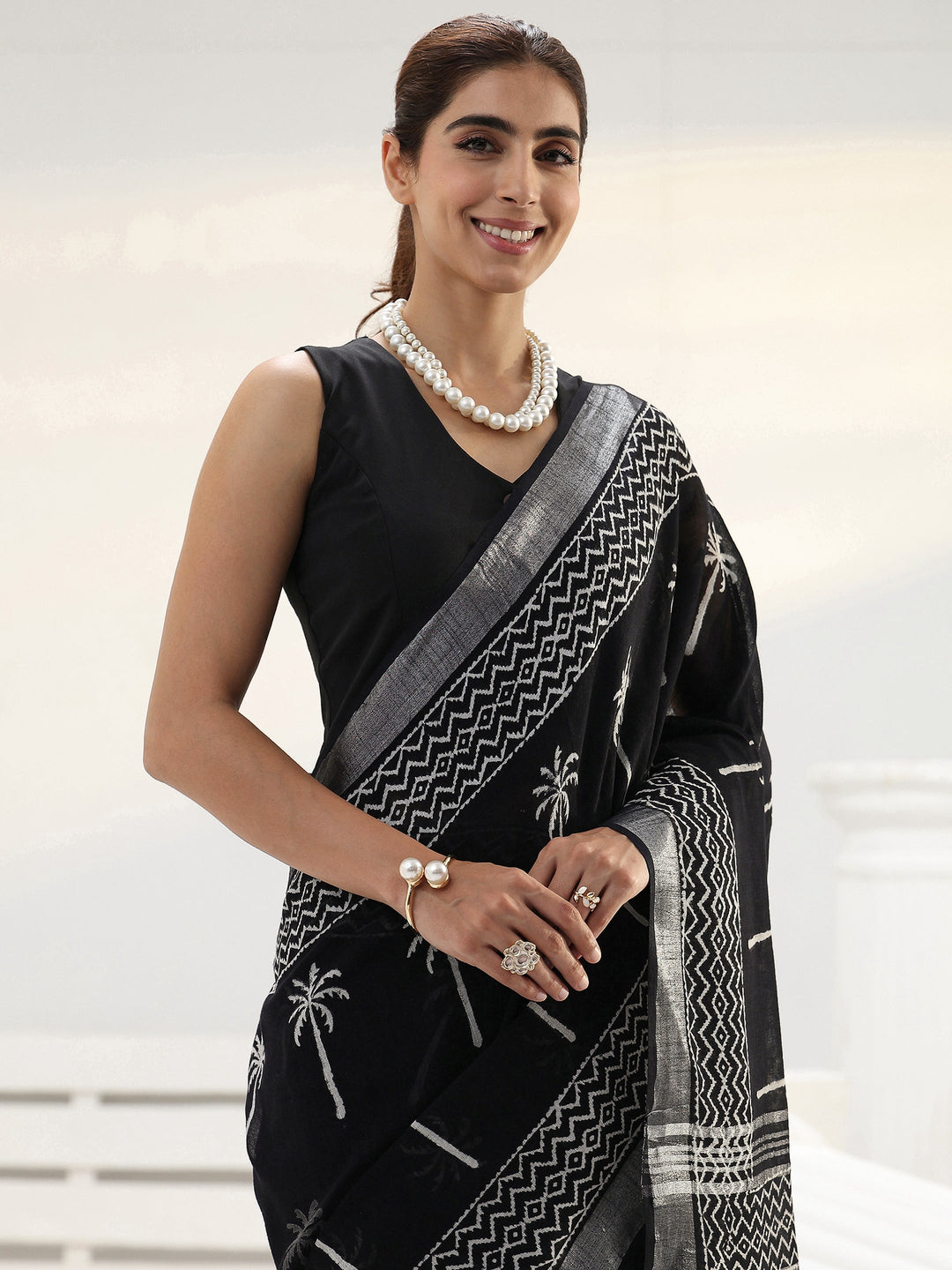  Black Printed Cotton saree 