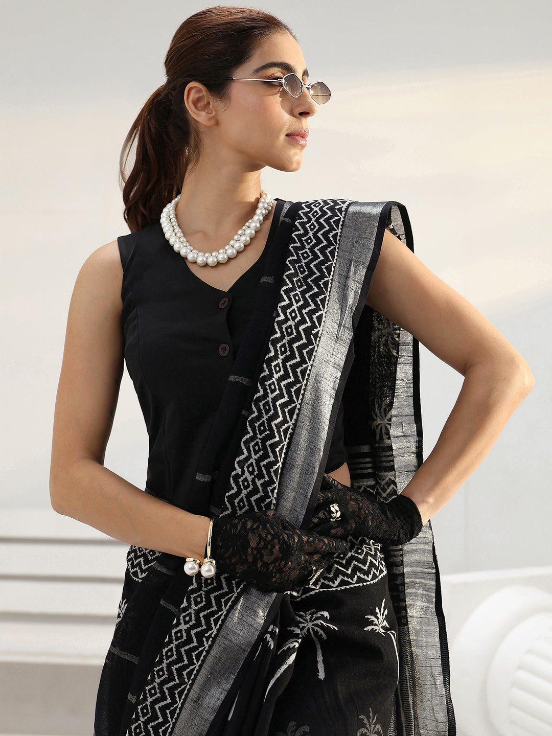  Black Printed Cotton saree 
