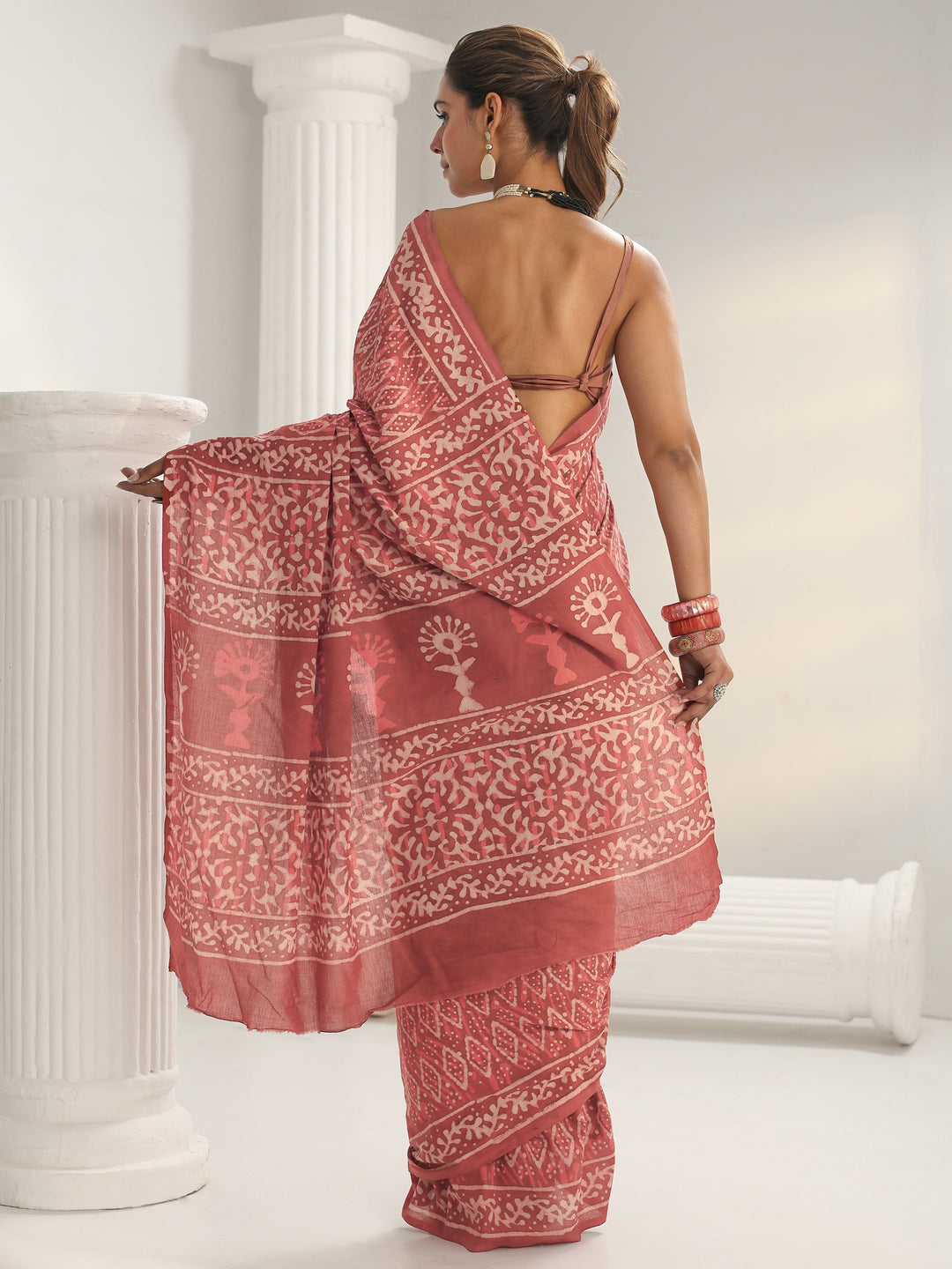  Pink Dabu Print Cotton Saree 