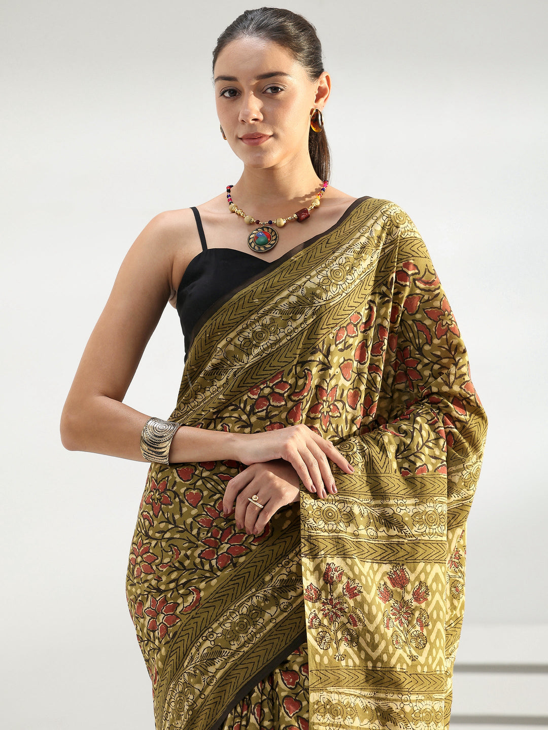  Green Floral Printed Cotton saree 