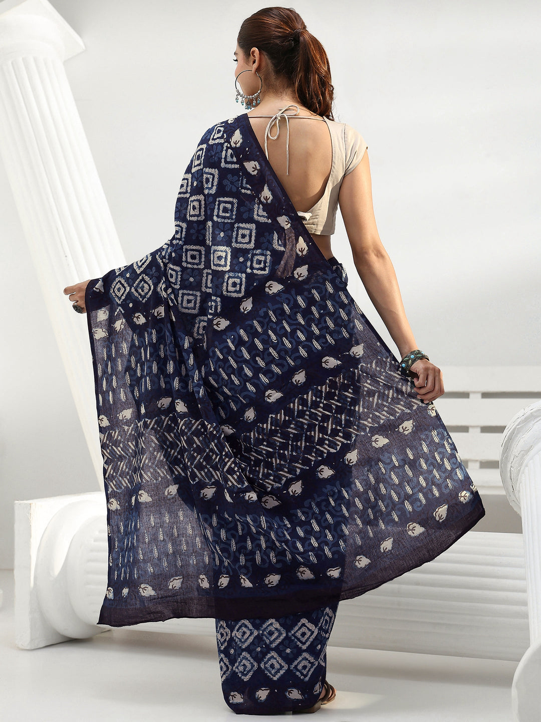  Blue Printed Cotton Saree 